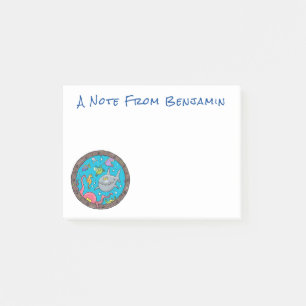 Funny sea creatures underwater cartoon drawing post-it notes