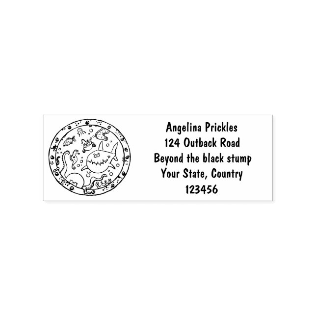 Funny sea creatures underwater cartoon drawing rubber stamp (Imprint)