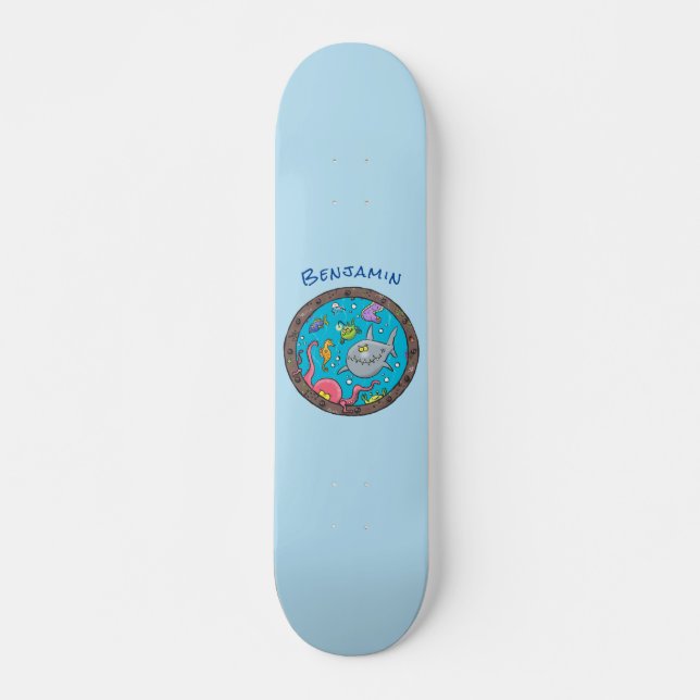 Funny sea creatures underwater cartoon drawing skateboard (Front)