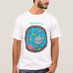 Funny sea creatures underwater cartoon drawing T-Shirt