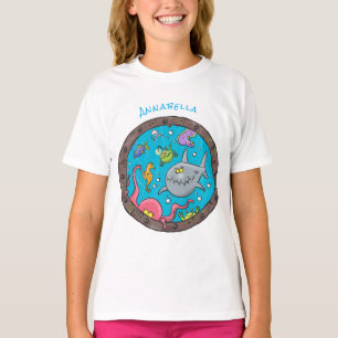 Funny sea creatures underwater cartoon drawing T-Shirt