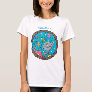 Funny sea creatures underwater cartoon drawing T-Shirt