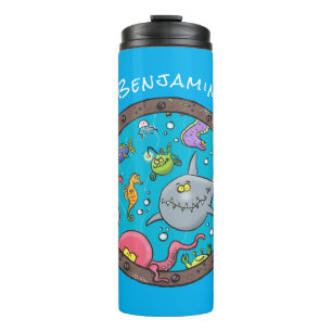 Funny sea creatures underwater cartoon drawing thermal tumbler
