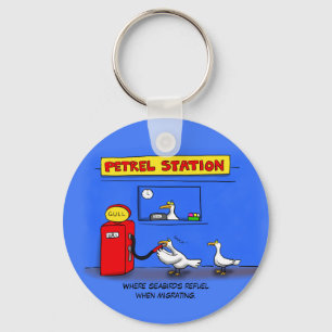 Funny sea gulls petrel cartoon humor key ring