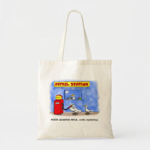 Funny sea gulls petrel cartoon humour tote bag