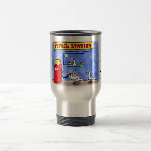 Funny sea gulls petrel cartoon humour travel mug (Center)