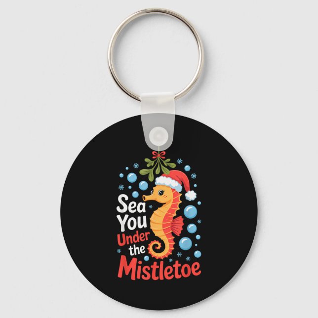 Funny Sea Horse Christmas Seahorse Santa Hat Kids  Key Ring (Front)