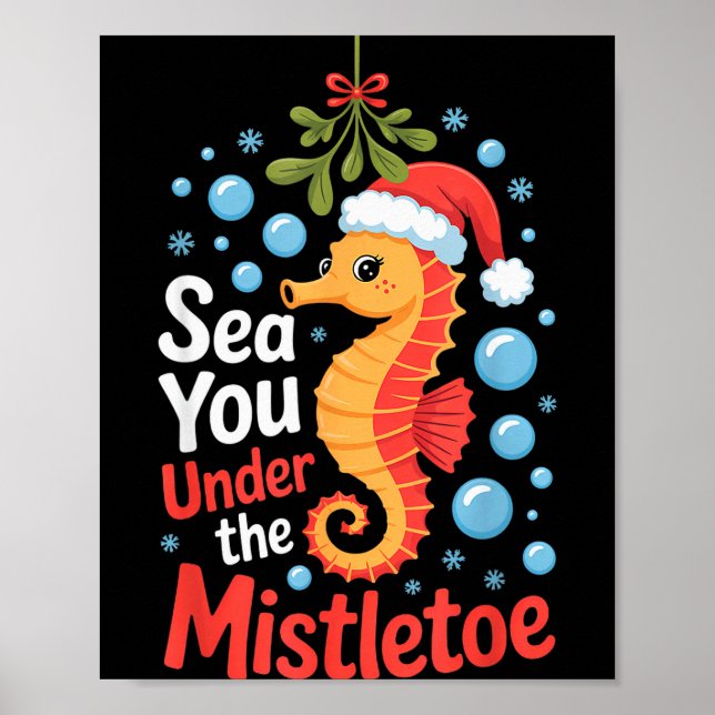 Funny Sea Horse Christmas Seahorse Santa Hat Kids  Poster (Front)