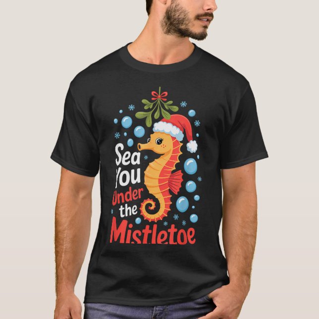 Funny Sea Horse Christmas Seahorse Santa Hat Kids  T-Shirt (Front)