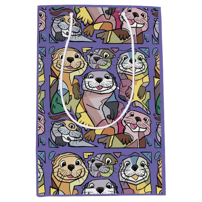 Funny Sea Otter Abstract Print Medium Gift Bag (Front)