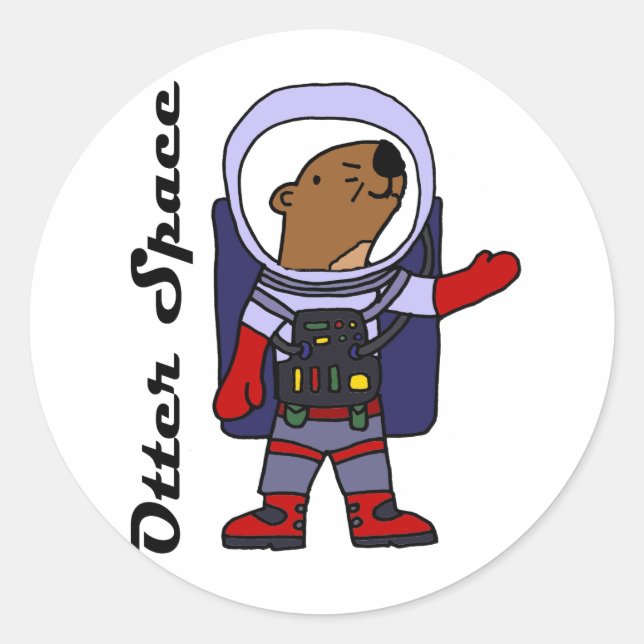 Funny Sea Otter Astronaut in Space Suit Cartoon Classic Round Sticker (Front)