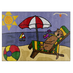 Funny Sea Otter at the Beach Cartoon Cutting Board