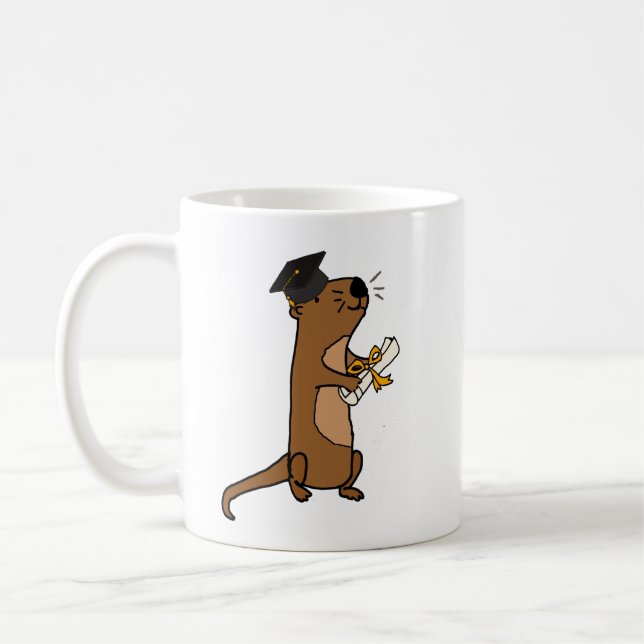 Funny Sea Otter Graduation Cartoon Coffee Mug (Left)