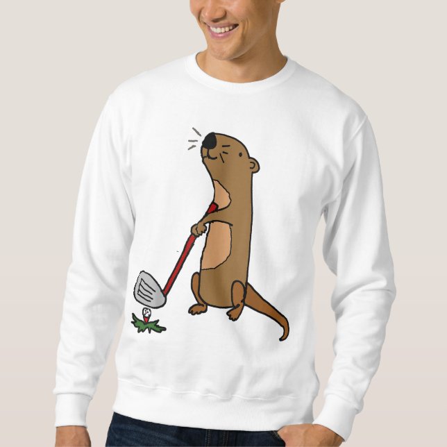 Funny Sea Otter Playing Golf Sweatshirt (Front)