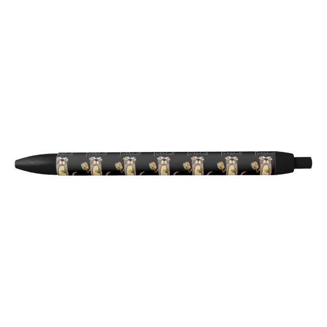 Funny Sea Otter Playing Pickleball Sports Black Ink Pen (Front)