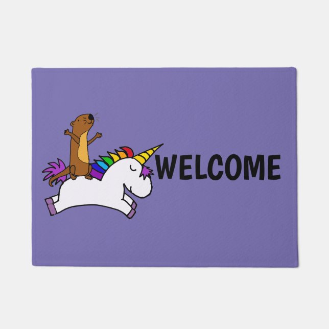 Funny Sea Otter Riding Flying Unicorn Doormat (Front)