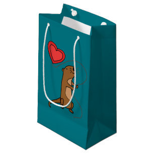 Funny Sea Otter with Love Balloon Cartoon Small Gift Bag