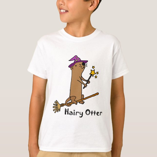 Funny Sea Otter Wizard Cartoon T-Shirt (Front)