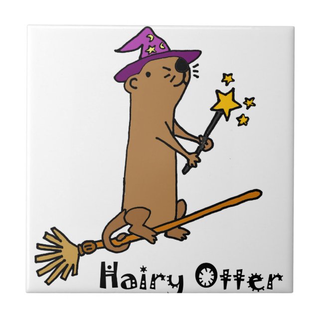Funny Sea Otter Wizard Cartoon Tile (Front)