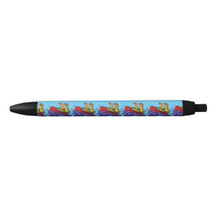 Funny Sea Otters River Rafting Black Ink Pen