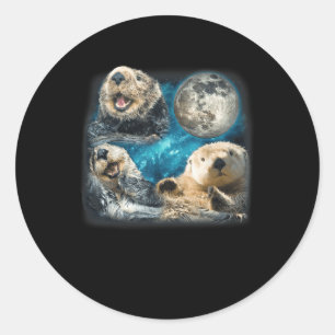 Funny Sea Otters With The Moon Meme Animal For Fam Classic Round Sticker