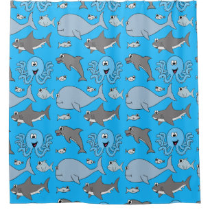 Funny Sea Pattern Octopus Shark Fish Dolphin Shower Curtain