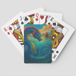 Funny sea serpent playing with a fisherman fantasy cards