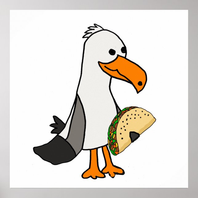 Funny Seagull Bird eating Taco Cartoon Poster (Front)