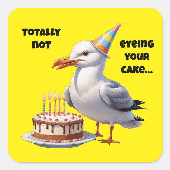 Funny Seagull Cake Joke – Totally Innocent! Square Sticker (Front)