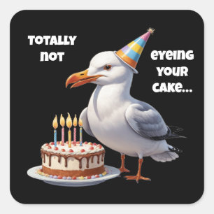 Funny Seagull Cake Joke – Totally Innocent! Square Sticker