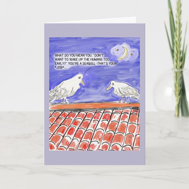 Funny Seagull Cartoon Happy Birthday Greeting Card (Front)