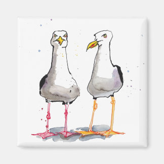 Funny seagull ink drawing - comical seagulls magnet