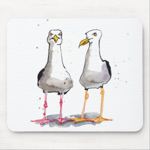 Funny seagull ink drawing - comical seagulls mouse mat