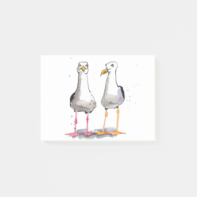 Funny seagull ink drawing - comical seagulls post-it notes (Front)
