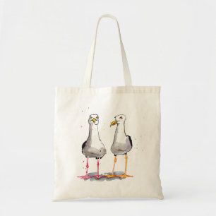 Funny seagull ink drawing - comical seagulls tote bag