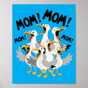 Funny Seagull Mum Bird Flock Cartoon Animal for Poster