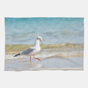 Funny seagull tea towel