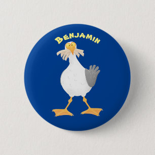 Funny seagull with French fries cartoon 6 Cm Round Badge