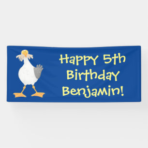 Funny seagull with French fries cartoon Banner