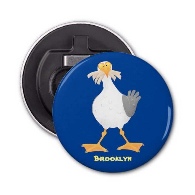 Funny seagull with French fries cartoon Bottle Opener (Front)