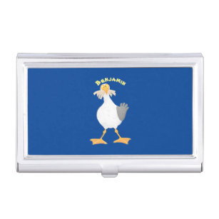 Funny seagull with French fries cartoon Business Card Holder