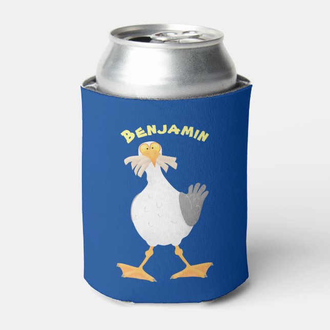 Funny seagull with French fries cartoon Can Cooler (Can Front)