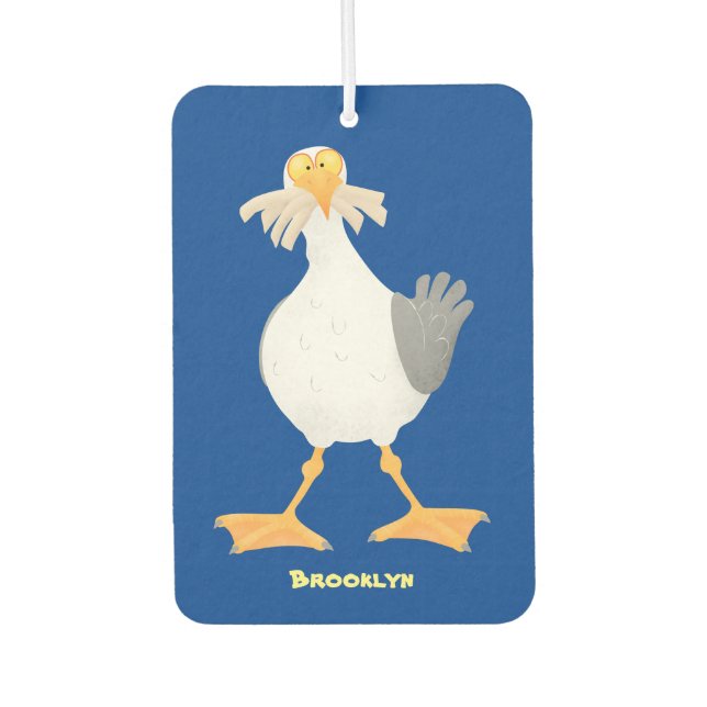 Funny seagull with French fries cartoon Car Air Freshener (Front)