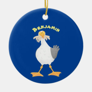 Funny seagull with French fries cartoon Ceramic Tree Decoration