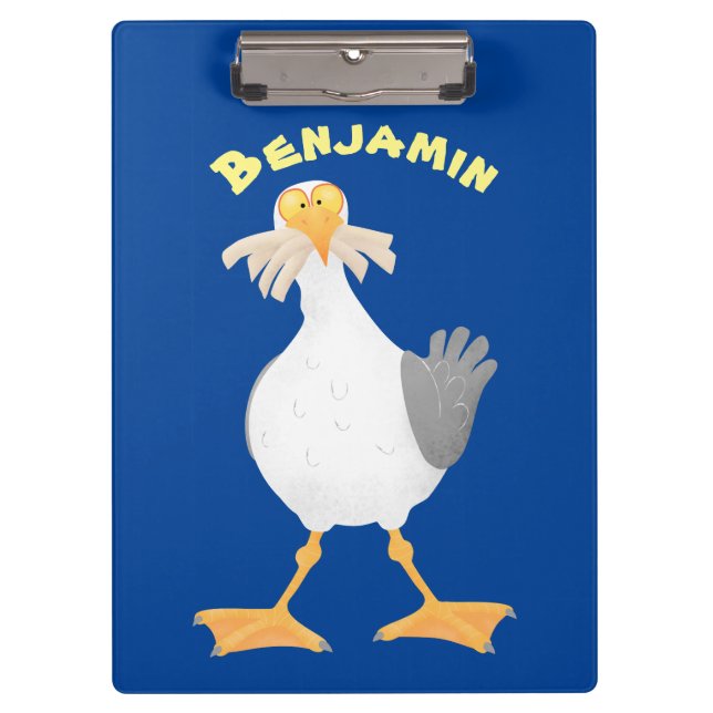 Funny seagull with French fries cartoon Clipboard (Front)