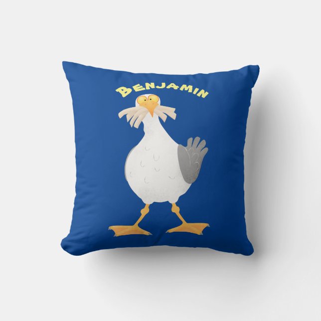 Funny seagull with French fries cartoon Cushion (Front)