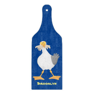 Funny seagull with French fries cartoon Cutting Board