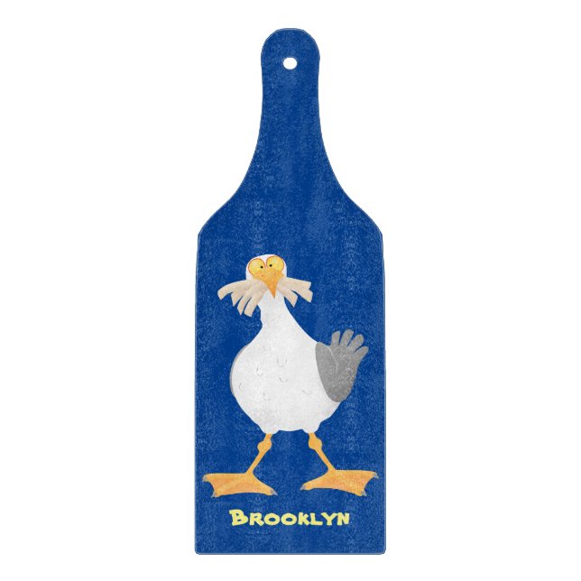 Funny seagull with French fries cartoon Cutting Board (Front)