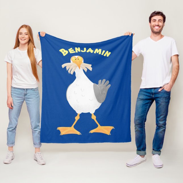 Funny seagull with French fries cartoon Fleece Blanket (In Situ)
