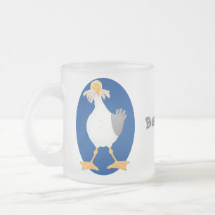 Funny seagull with French fries cartoon Frosted Glass Coffee Mug